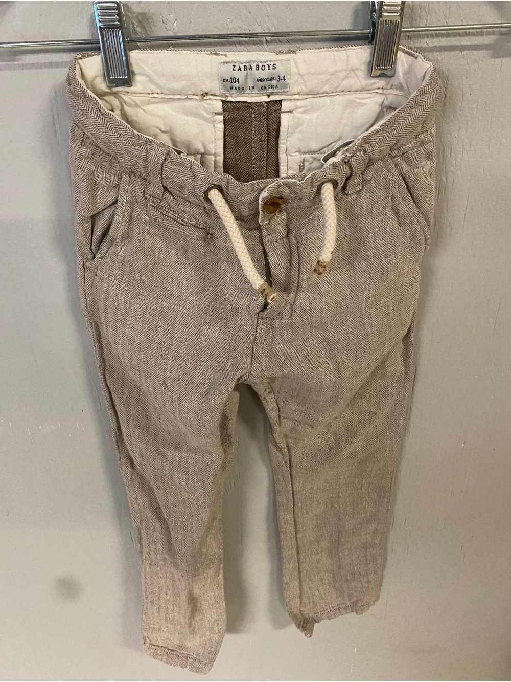 ZARA BOYS Tan Drawstring Herringbone Pants